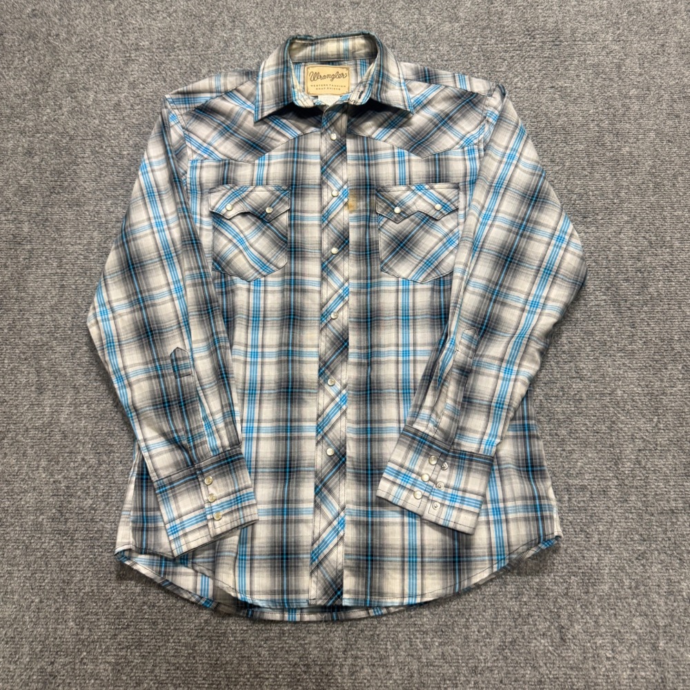 VTG Wrangler Pearl Snap Button Up Shirt Mens M Plaid Multi-color Y2K Western 90s